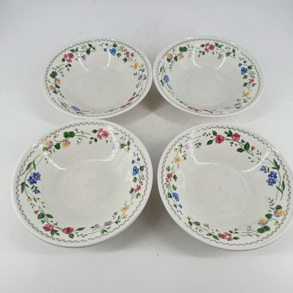 Vintage 1993 Farberware English Garden #225 Set of 4 Soup Cereal Bowls 7 1/2”